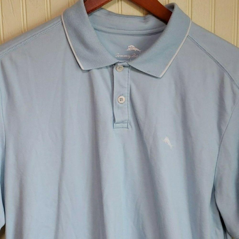 Tommy Bahama Polo Shirt Mens L Blue‎ Solid Supima Cotton Knit Marlin Logo Top